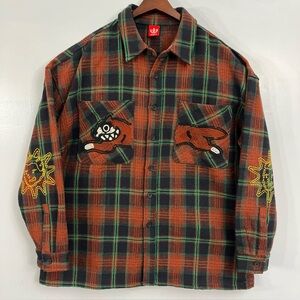 ICECREAM Pharrell Williams Plaid Shirt Jacket Size Men’s XL Dog Logo Embroidered